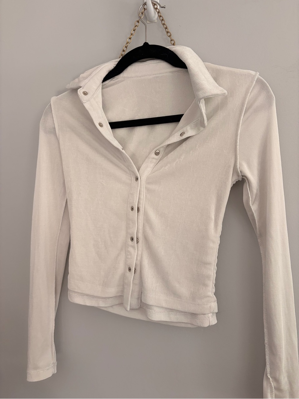 Princess Polly White Snap-Front Long Sleeve Collared Top